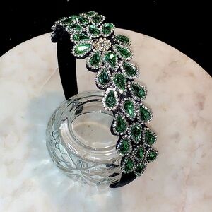 HEAD BAND RHINESTONES GREEN CLEAR NEW HAIR ACCESSORIES GLAM SUEDE HAND MADE